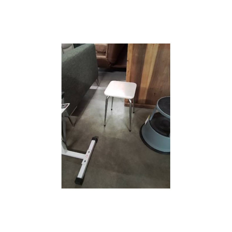 TABOURET ASSISE SKAÏ ECRU PIÈTEMENT MÉTAL CHROMÉ ANNÉES 60