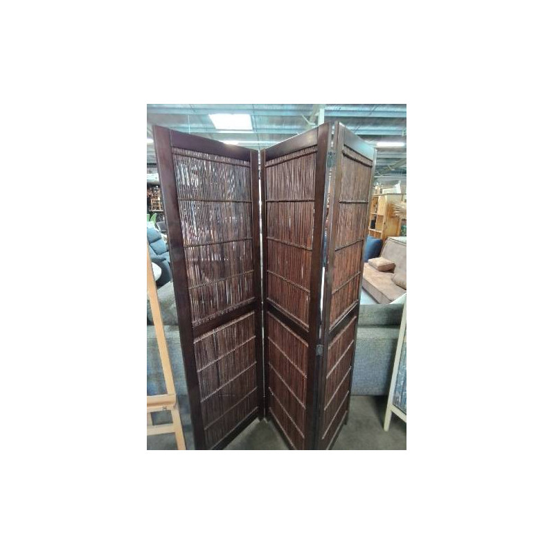 PARAVENT BOIS ET VANNERIE 3 FEUILLES