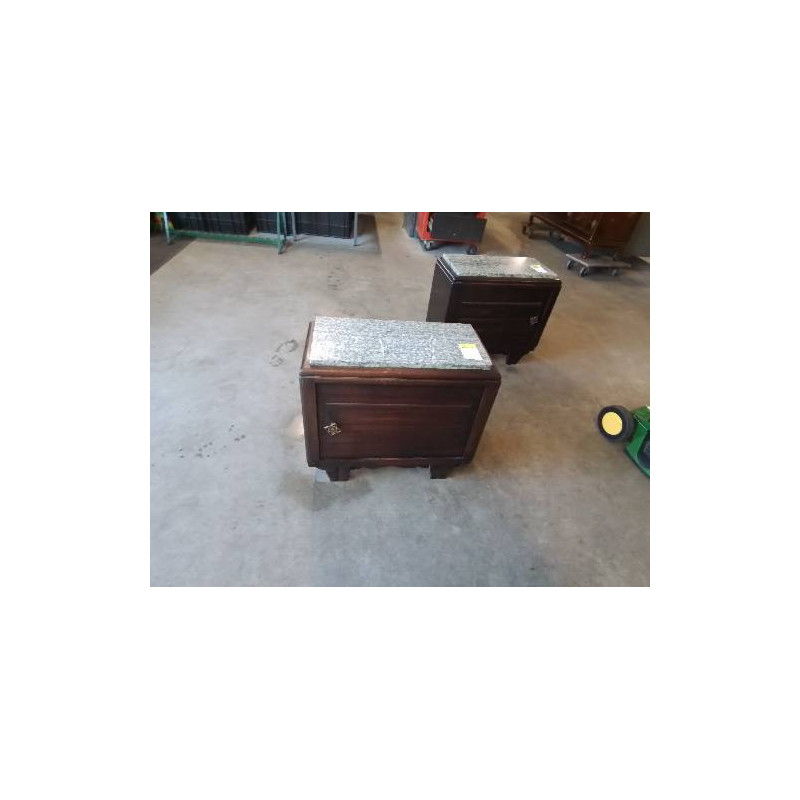 PAIRE DE CHEVETS BOIS ANNÉES 50 1 PORTE DESSUS MARBRE VEINÉ VERT