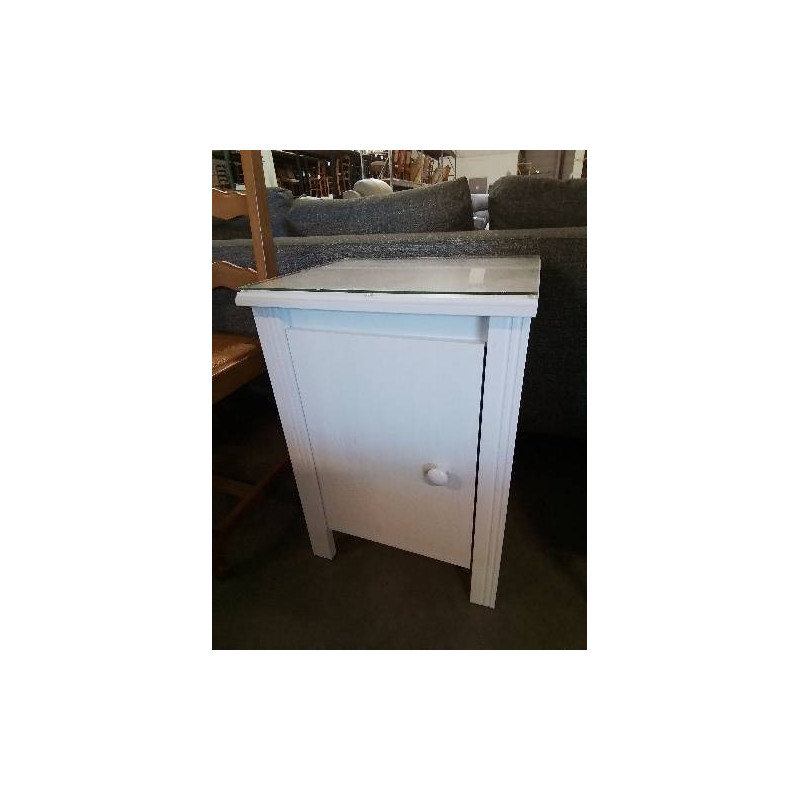 MEUBLE BOIS ECRU 1 PORTE DESSUS TABLETTE VERRE