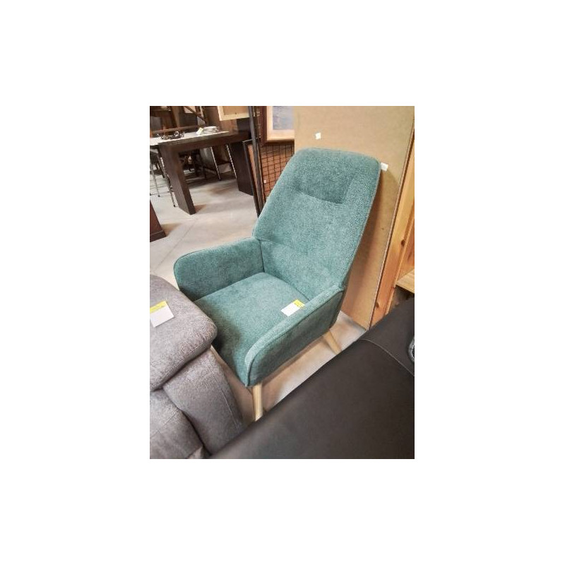 FAUTEUIL TISSU BLEU CANARD PIEDS BOIS CLAIR OSIMO