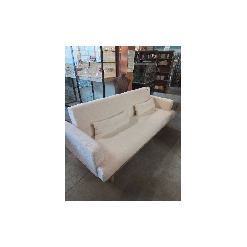 CANAPÉ CONVERTIBLE TISSU BOUCLETTE BLANC ESME