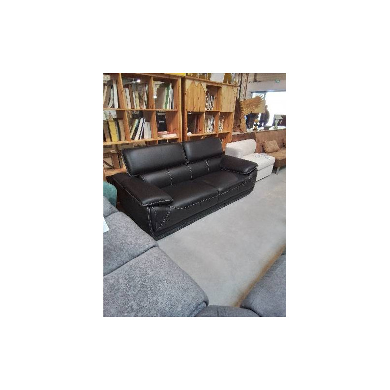 CANAPÉ 3 PLACES CUIR NOIR MACELO