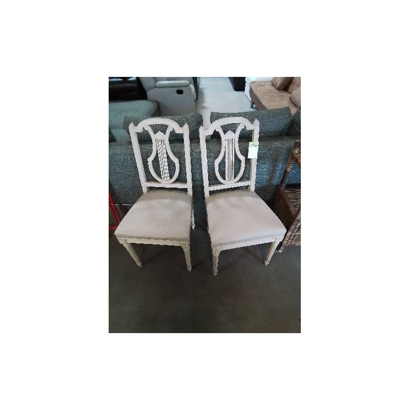 CHAISE BOIS ECRU CAPITONNÉ TISSU ECRU DOSSIER LYRE STYLE LOUIS XVI