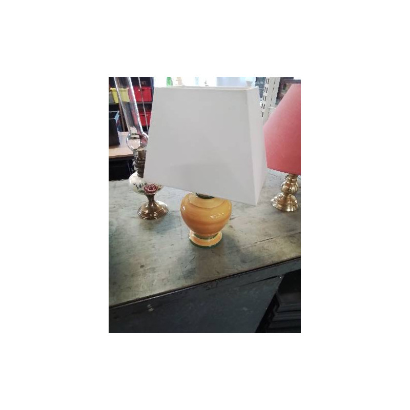 LAMPE CÉRAMIQUE JAUNE LISERE VERT AJ BLANC 