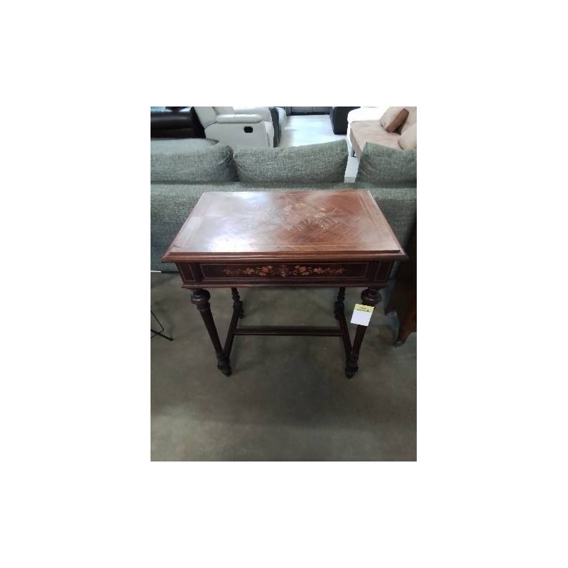 BUREAU A COLONNE ET ENTRETOISE BOIS DE ROSE MARQUETÉ STYLE LOUIS XVI