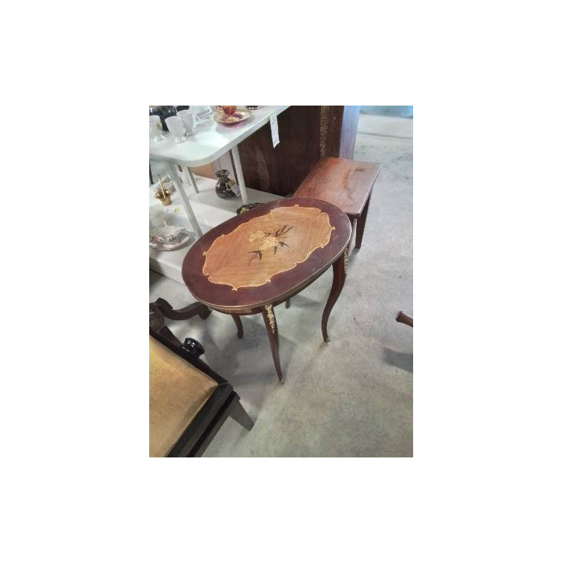 GUERIDON OVALE BOIS MARQUETÉ GARNITURES BRONZE STYLE TRANSITION 