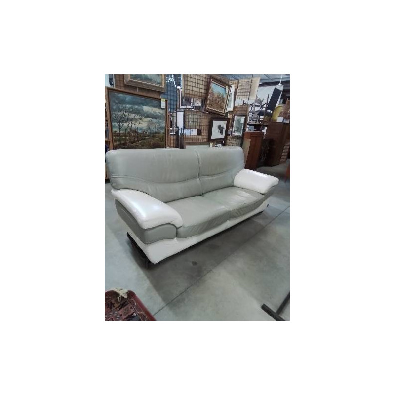 CANAPÉ CUIR TAUPE ET ECRU 