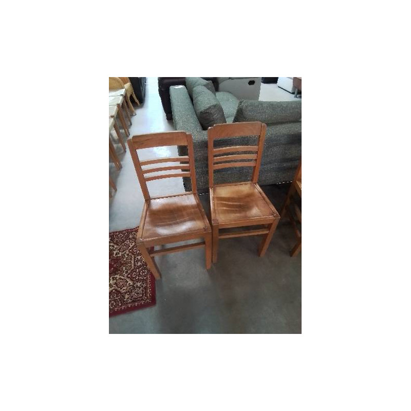 PAIRE DE CHAISES D’ADMINISTRATION BOIS CLAIR DOSSIER 3 BARREAUX ANNÉES 50