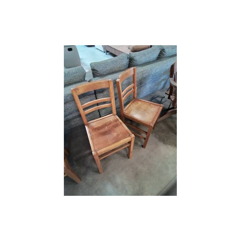 PAIRE DE CHAISES D’ADMINISTRATION BOIS CLAIR DOSSIER 2 BARREAUX ANNÉES 50