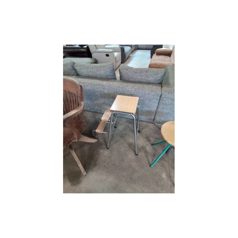 TABOURET ESCAMOTABLE MÉTAL CHROMÉ ET BOIS 