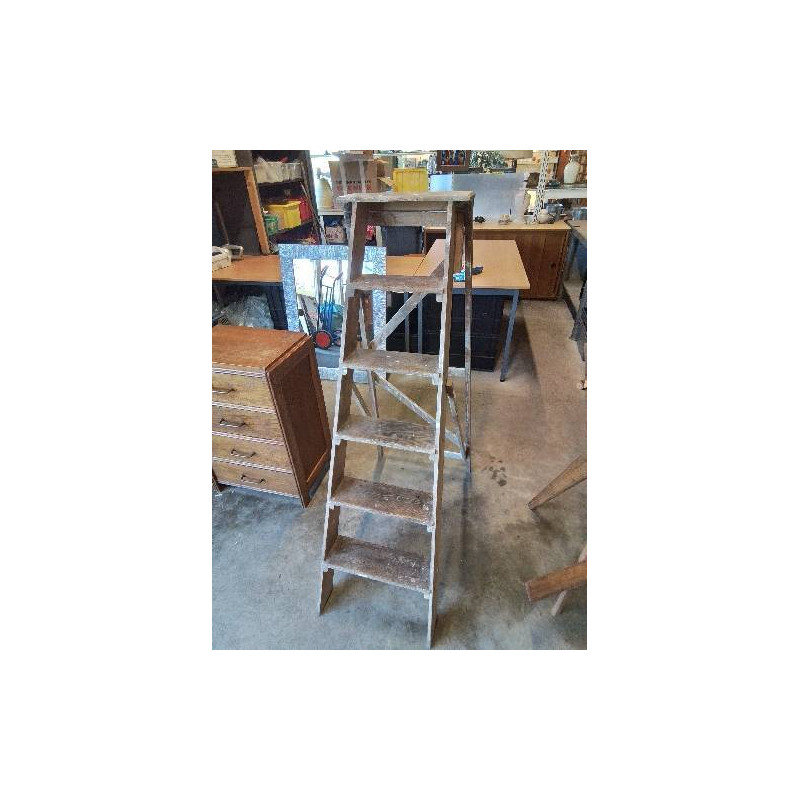 ESCABEAU DE LIBRAIRE BOIS 6 MARCHES DÉBUT XXE