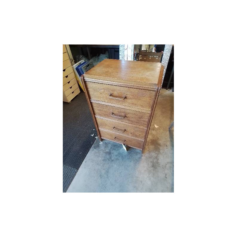 COMMODE BOIS CLAIR 4 TIROIRS POIGNÉES MÉTAL ANNÉES 50