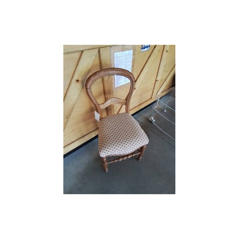 CHAISE BOIS CLAIR ASSISE CAPITONNÉ TISSU ECRU ROUGE NAPOLÉON III 