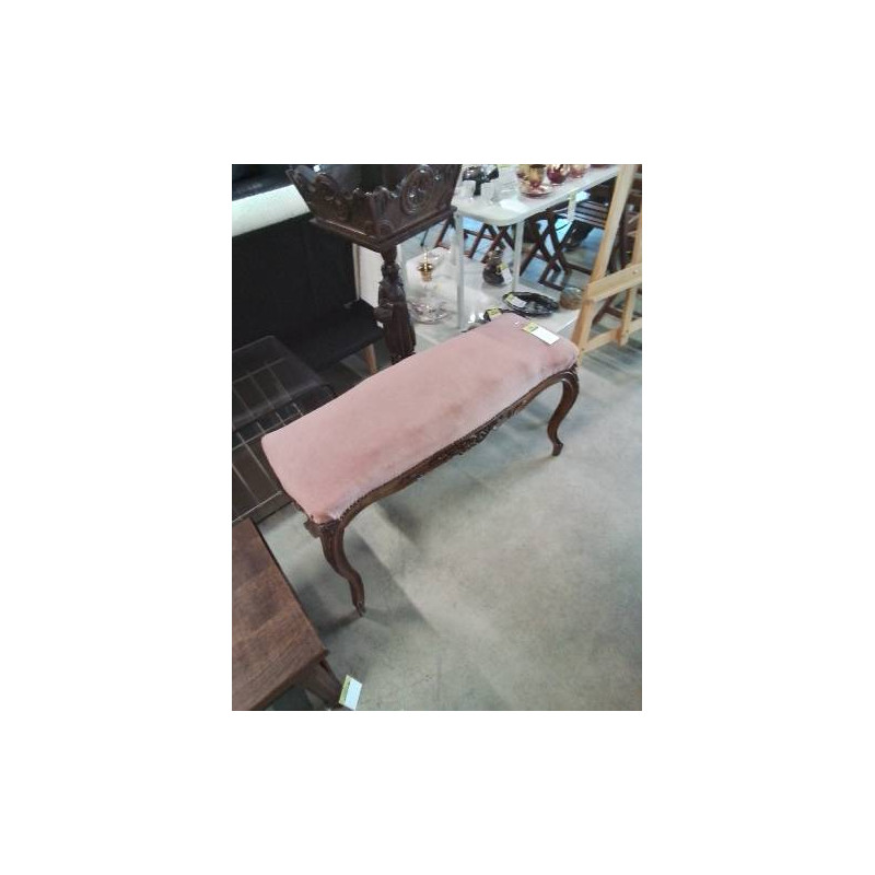 BANQUETTE STYLE LOUIS XV BOIS SCULPTÉ ASSISE TISSU VIEUX ROSE FIN XIXE 