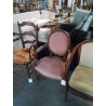 FAUTEUIL MÉDAILLON BOIS ASSISE ET DOSSIER  TISSU VIEUX ROSE STYLE LOUIS XVI 