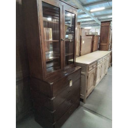 COMMODE BIBLIOTHÈQUE MARINE BOIS EXOTIQUE 2 PORTES VITRÉES 4 TIROIRS  