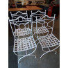 4 CHAISES FER FORGÉ BLANC DOSSIER CINTRÉ ASSISE AJOURÉ AVEC COUSSINS TISSU ÉCRU 