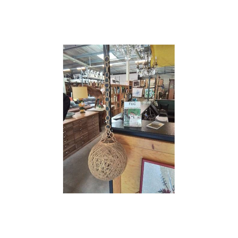 SUSPENSION BOULE ROTIN ET VANNERIE ANNÉES 70