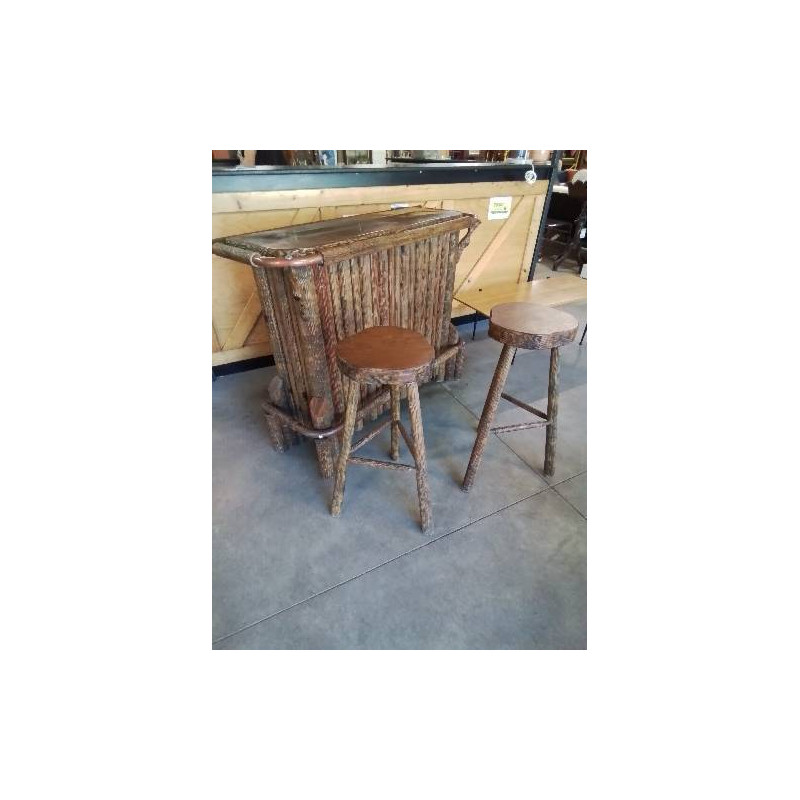 BAR ET SES 2 TABOURETS BOIS STYLE BRUTALISTE 