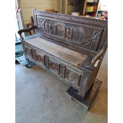 BANC COFFRE BRETON BOIS...