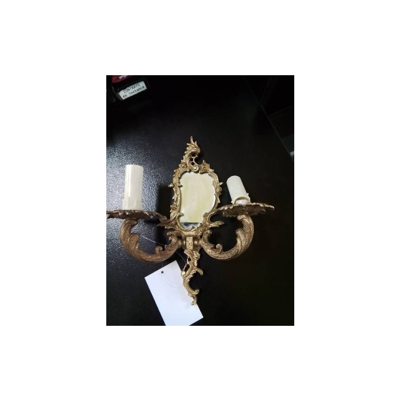 APPLIQUE MURAL MIROIR BRONZE 2 FEUX STYLE LOUIS XV 