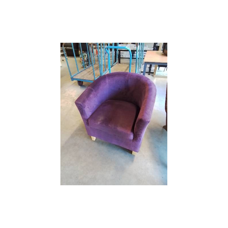 FAUTEUIL CLUB TISSU MAUVE PIEDS BOIS CLAIR 