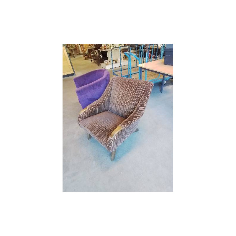 FAUTEUIL DANOIS TECK CAPITONNÉ TISSU CHOCOLAT ANNÉES 60