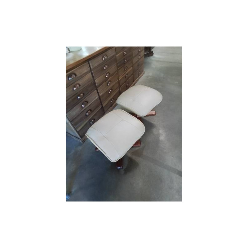 REPOSE PIEDS BOIS CAPITONNÉ CUIR BEIGE 