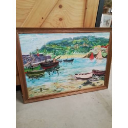 HUILE SUR PANNEAU BARQUES 