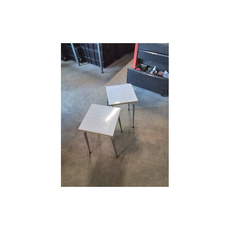 TABOURET CARRÉ PIÈTEMENT MÉTAL CHROMÉ ASSISE FORMICA BLANC ANNÉES 60