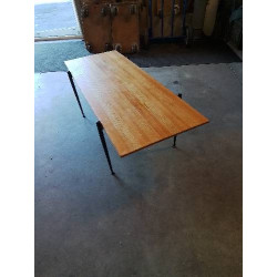 TABLE BASSE RECTANGULAIRE PIÈTEMENT MÉTAL NOIR PLATEAU BOIS CLAIR ANNÉES 50 PIERRE VERDURIER