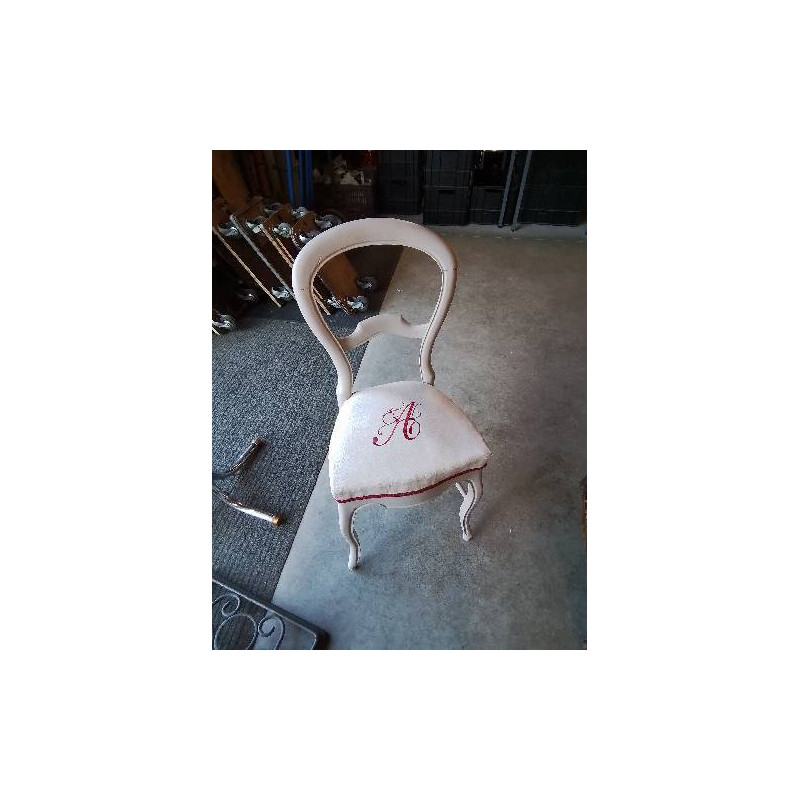 CHAISE NAPOLÉON III BOIS PEINT TAUPE ASSISE ÉCRU 