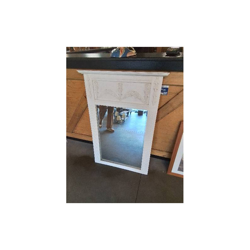 TRUMEAU RECTANGULAIRE BOIS ET PLATRE ANTAR BLANC MOULURÉ ET SCULPTÉ AUX FLEURS 