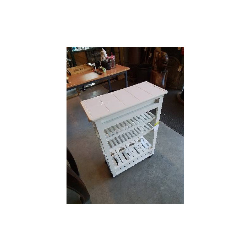 DESSERTE DE CUISINE A ROULETTES BOIS BLANC CARRELÉ 1 TIROIRS 