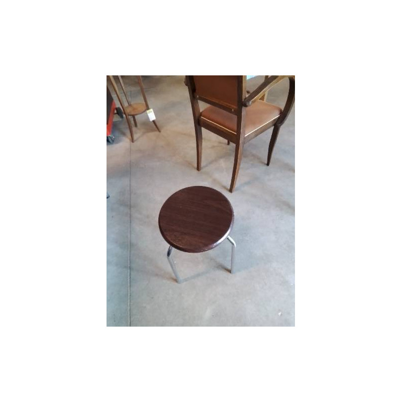 TABOURET ROND PIÈTEMENT MÉTAL CHROMÉ ASSISE BOIS 