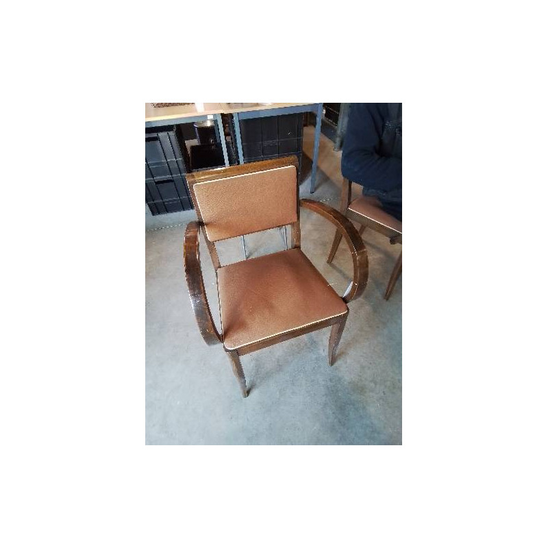 BRIDGE BOIS ASSISE ET DOSSIER CAPITONNÉ TISSU MARRON ANNÉES 40