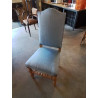 CHAISE PIÈTEMENT BOIS CLAIR TOURNÉ ASSISE ET DOSSIER CINTRÉ CAPITONNÉ TISSU BLEU