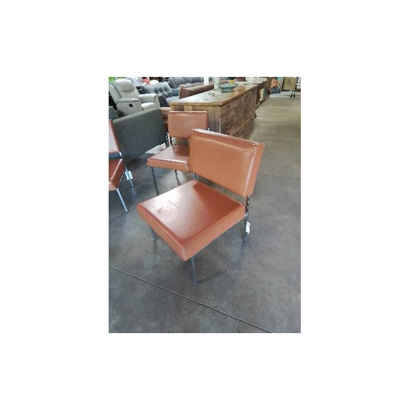 CHAUFFEUSE STRAFOR ANNÉES 50/60 PIÈTEMENT MÉTAL CHROMÉ ASSISE ET DOSSIER SKAÏ FAUVE