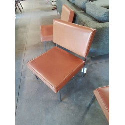 CHAUFFEUSE STRAFOR ANNÉES 50/60 PIÈTEMENT MÉTAL CHROMÉ ASSISE ET DOSSIER SKAÏ FAUVE