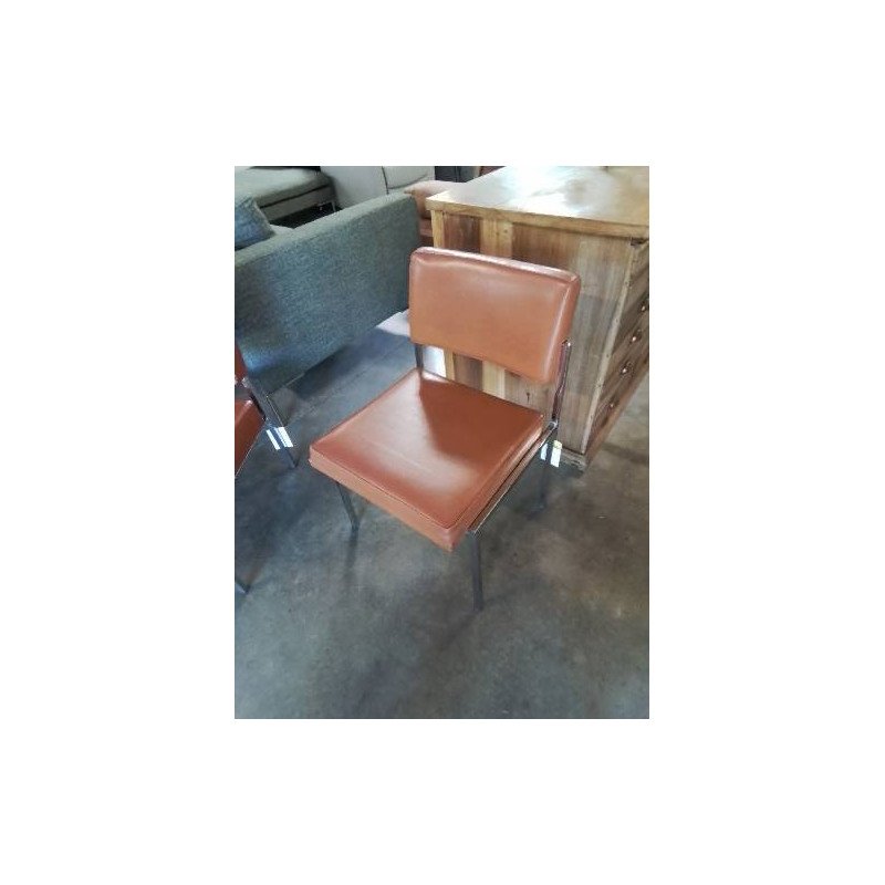 CHAISE STRAFOR ANNÉES 50/60 PIÈTEMENT MÉTAL CHROMÉ ASSISE ET DOSSIER SKAÏ FAUVE