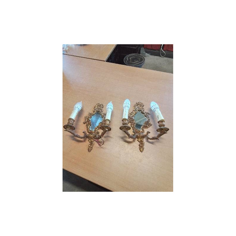 PAIRE D’APPLIQUES MIROIR BRONZE 2 FEUX STYLE LOUIS XV 