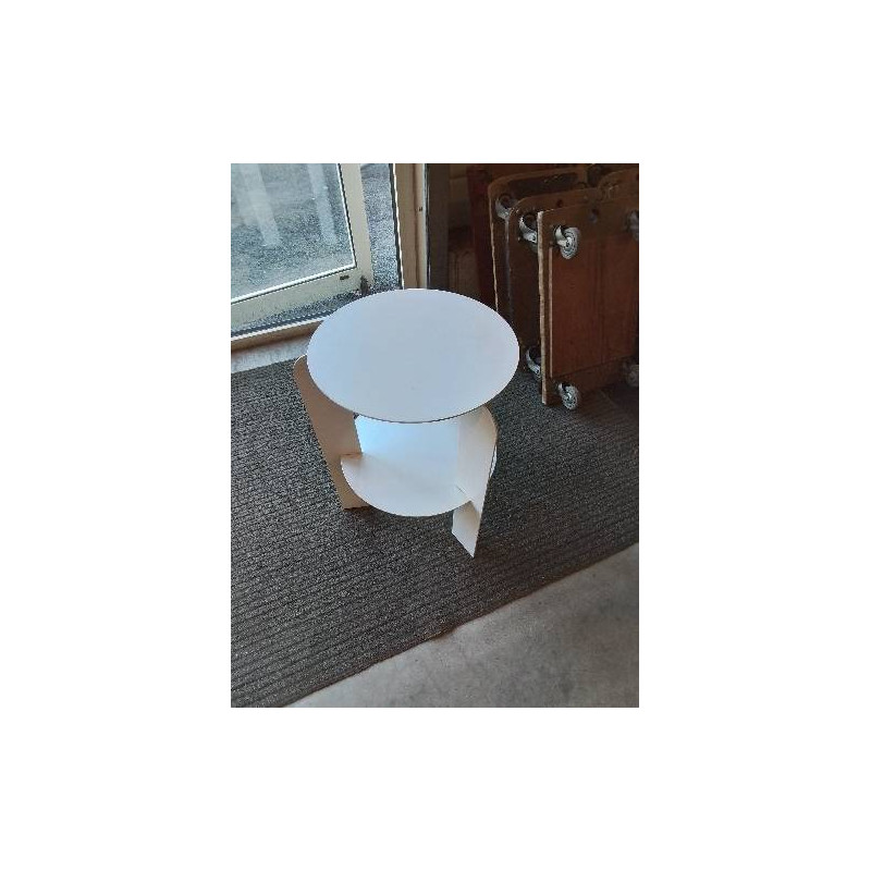 CONSOLE RONDE 2 NIVEAUX MÉTAL BLANC