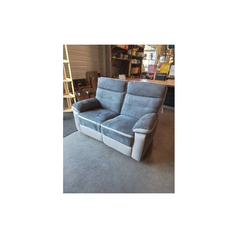 CANAPÉ 2 PLACES RELAX MANUEL PU ET TISSU TAUPE 