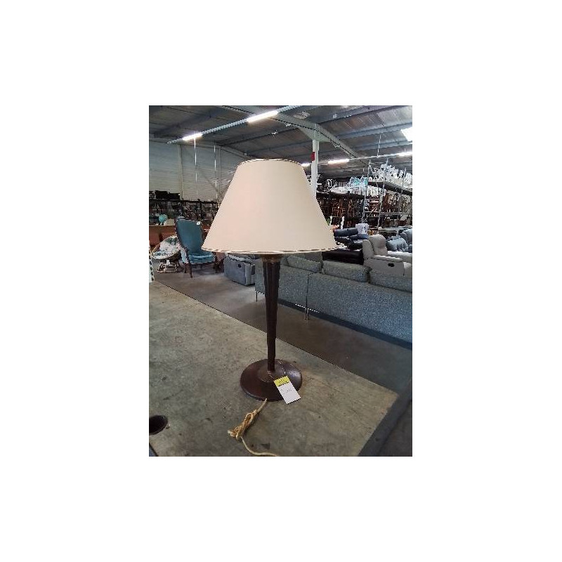 LAMPE MAZDA ANNÉES 50 MÉTAL MARRON ET LAITON AJ ECRU LISERÉ DORÉ 