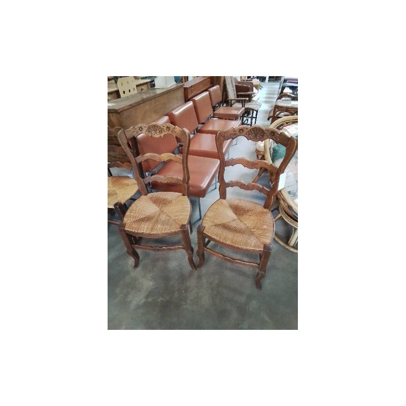 PAIRE DE CHAISES BOIS PAILLE DOSSIER CHANTOURNÉ 3 BARREAUX STYLE RÉGENCE COQUILLE 