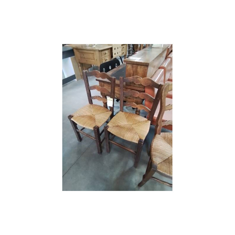 PAIRE DE CHAISES BOIS PAILLÉ DOSSIER MOUSTACHE 