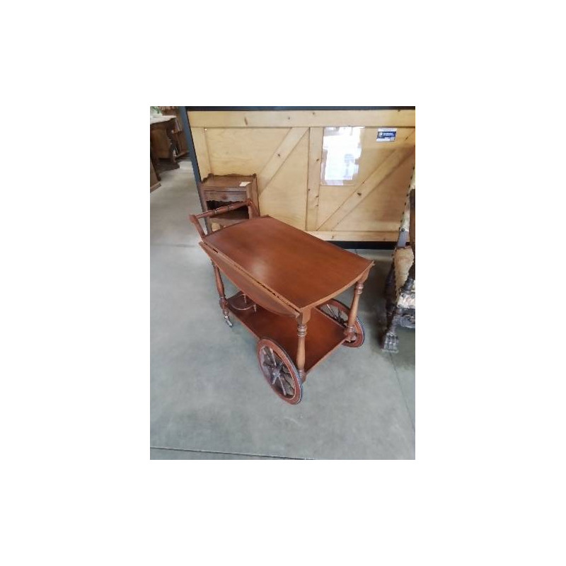 CHARIOT A ROULETTES ET ABATTANTS BOIS CLAIR 2 NIVEAUX 