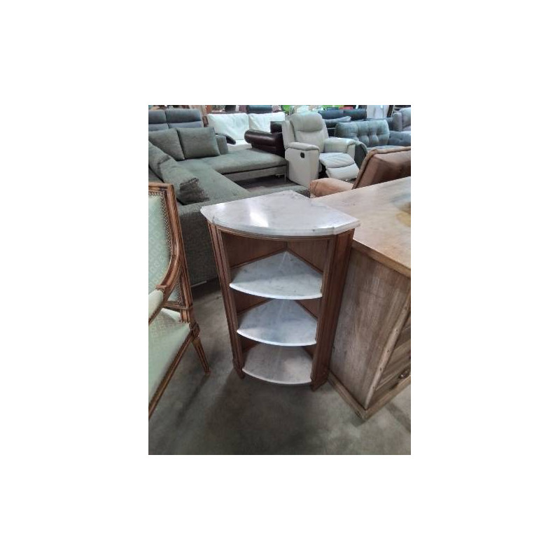 BIBLIOTHÈQUE D’ANGLE BOIS ET MARBRE BLANC 3 NICHES 