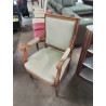 FAUTEUIL BOIS CLAIR ASSISE ET DOSSIER CAPITONNÉ TISSU VERT STYLE LOUIS XVI 